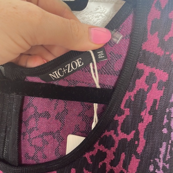 NWT NIC + ZOE Black/Purple Print A-Line Long Sleeve Dress - Picture 5 of 10